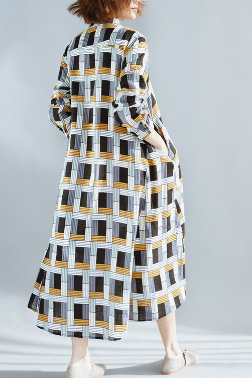 Natural Chocolate Cotton Clothes Fine Runway Stand Collar Extra Large Hem Summer Dresses