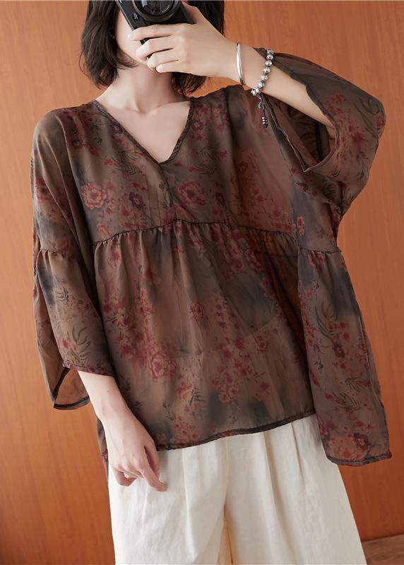 Natural Clothes for V Neck Asymmetric Summer Blouses