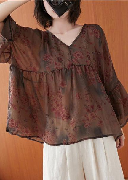 Natural Clothes for V Neck Asymmetric Summer Blouses
