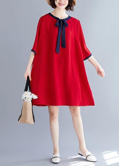 Natural Half Sleeve Chiffon Clothes for Neckline Red a Line Dresses Summer