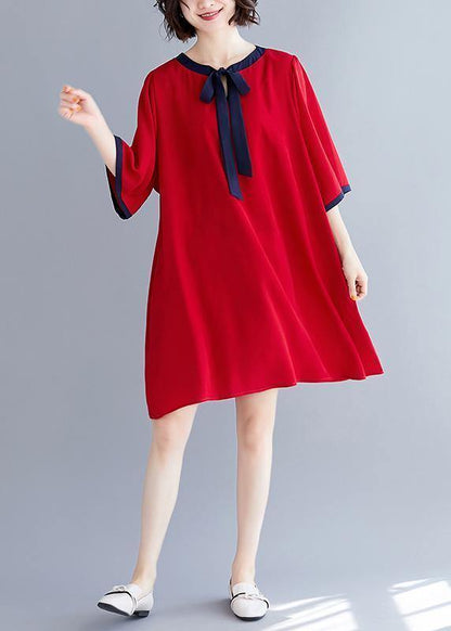 Natural Half Sleeve Chiffon Clothes for Neckline Red a Line Dresses Summer