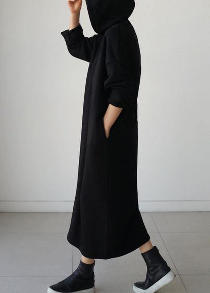 Natural Hooded Batwing Sleeve Cotton Tunics Runway Black Long Dresses