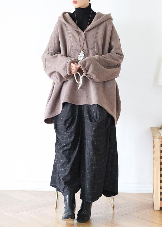 Natural Hooded Patchwork Blouse Cotton Khaki Blouse