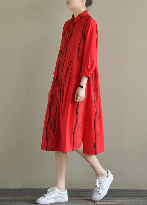 Natural Lapel Button Down Cotton Tunic Work Outfits Red Striped Dresses Summer