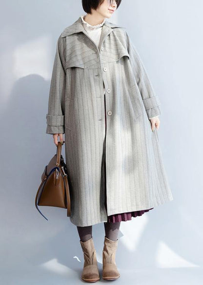 Natural Lapel Collar Tie Waist Clothes for Gray Baggy Coat