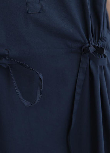 Natural Lapel Drawstring Cotton Clothes Linen Khaki Maxi Dress
