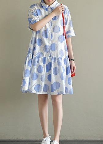 Natural Lapel Half Sleeve Chiffon Quilting Dresses Inspiration Blue Dotted Dress Summer