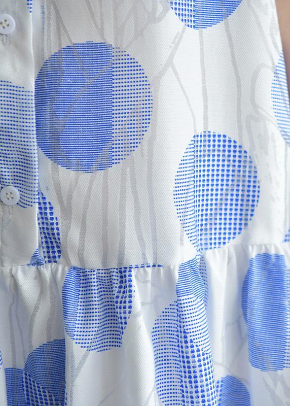 Natural Lapel Half Sleeve Chiffon Quilting Dresses Inspiration Blue Dotted Dress Summer