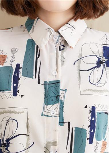 Natural Lapel Summer Tops Work Outfits White Print Blouses