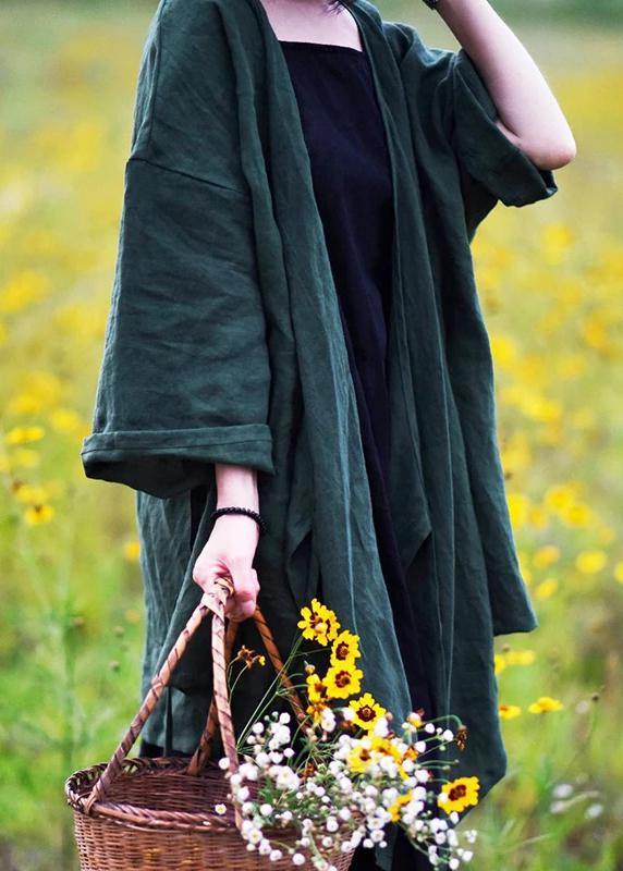 Red Wave Point Natural Linen Top Silhouette Pure Color Lacing Long Sleeve Coat