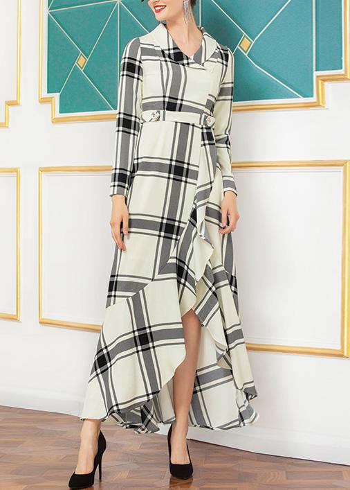 Natural Nude Plaid Cotton Quilting Clothes Asymmetric Hem Dresses Winter Dress