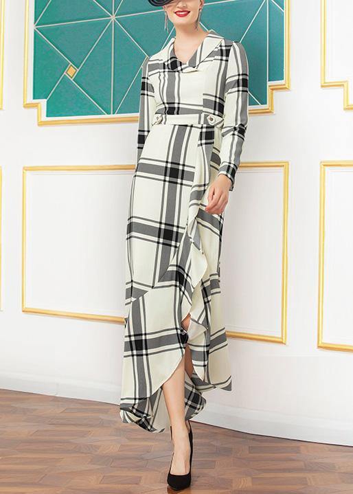 Natural Nude Plaid Cotton Quilting Clothes Asymmetric Hem Dresses Winter Dress