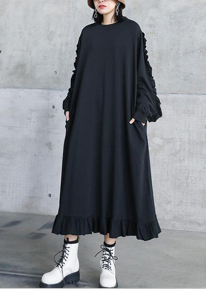 Natural O Neck Ruffles Quilting Dresses Work Black Maxi Dresses