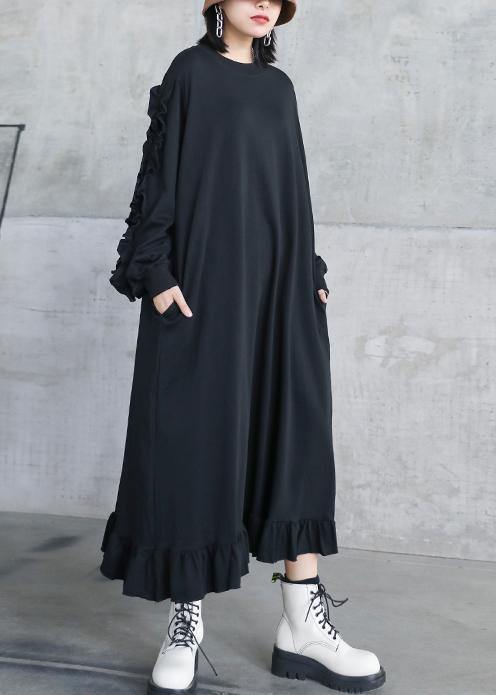 Natural O Neck Ruffles Quilting Dresses Work Black Maxi Dresses