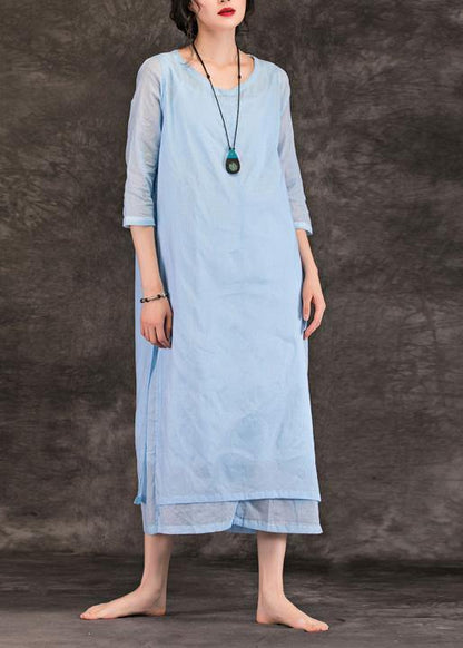 Natural O Neck Half Sleeve Cotton Tunics Work Light Blue Traveling Dress Summer