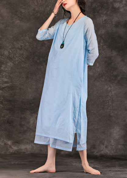Natural O Neck Half Sleeve Cotton Tunics Work Light Blue Traveling Dress Summer