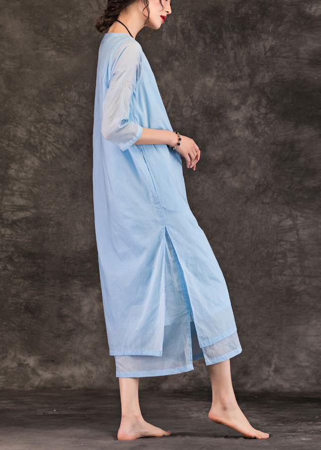 Natural O Neck Half Sleeve Cotton Tunics Work Light Blue Traveling Dress Summer