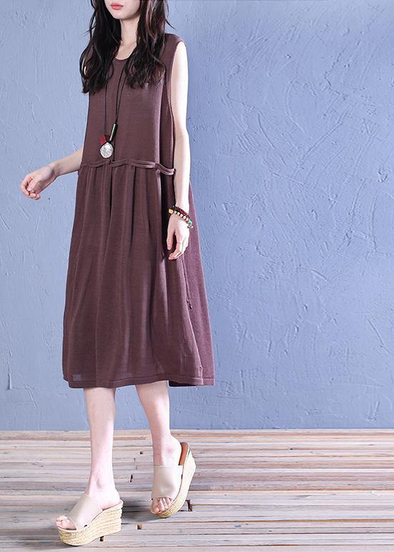 Natural O Neck Patchwork Linen Summer Dresses Christmas Gifts Chocolate Dress