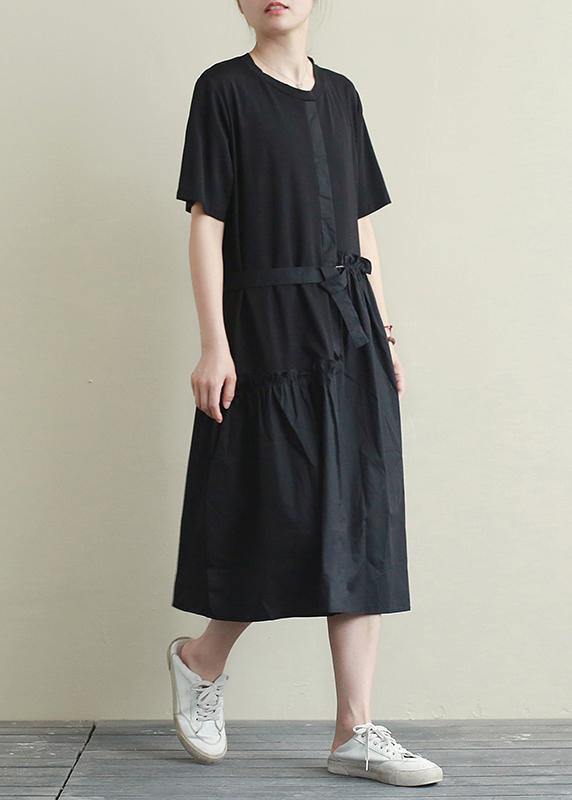 Natural O Neck Patchwork Summer Top Outfits Black Long Dress