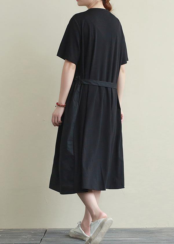 Natural O Neck Patchwork Summer Top Outfits Black Long Dress
