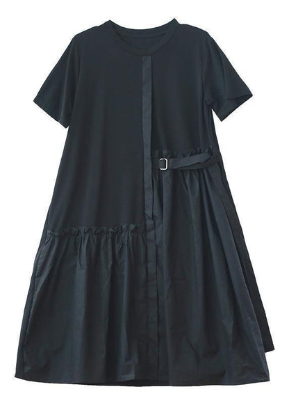 Natural O Neck Patchwork Summer Top Outfits Black Long Dress