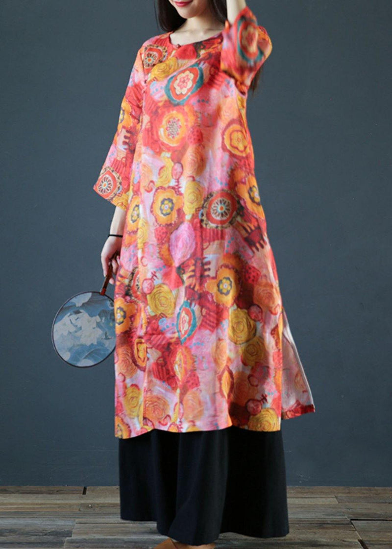 Natural O Neck Side Open Linen Clothes Photography Dress