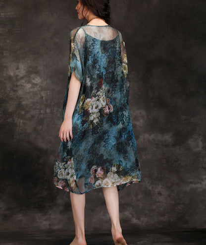 Natural O Neck Chiffon Dresses Ideas Blue Print Loose Dress Summer
