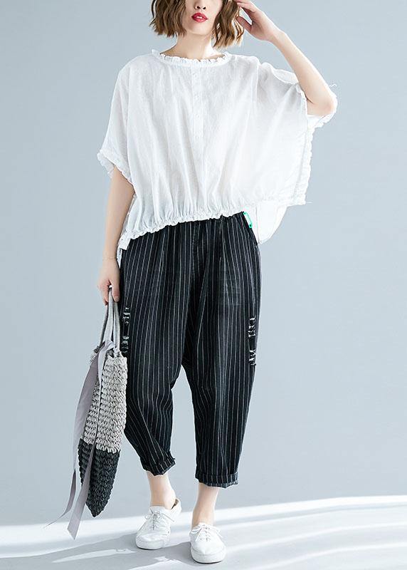 Natural Ruffles Cotton Long Shirts Tunic Tops White Top Summer