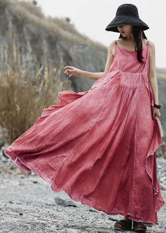 Natural Ruffles Side Linen Robes Wardrobes Pink Layered Dress Summer
