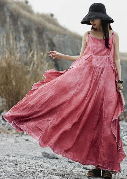 Natural Ruffles Side Linen Robes Wardrobes Pink Layered Dress Summer