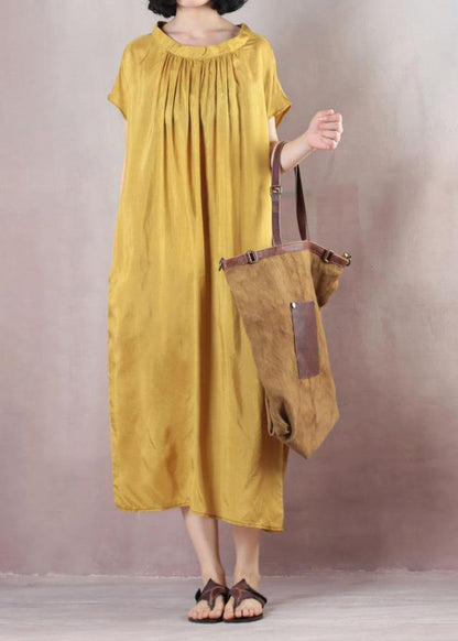 Natural Short Sleeve Cotton Summer Clothes Runway Yellow Dresses