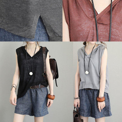 Natural Sleeveless Cotton Clothes for Hooded Oversized Black Blouses