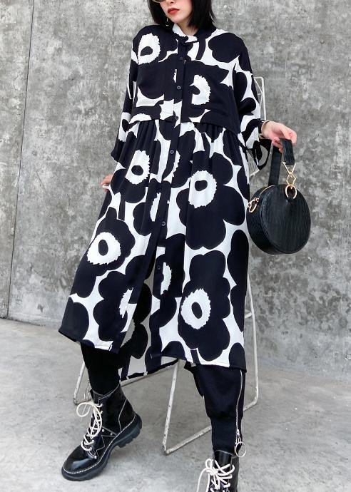 Natural Stand Collar Asymmetric Quilting Dresses Inspiration Black Print Dresses
