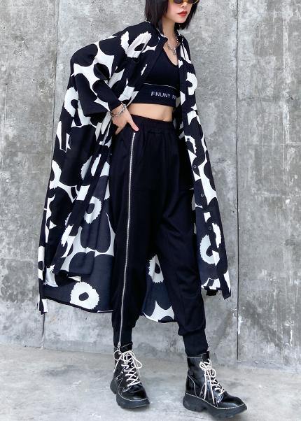 Natural Stand Collar Asymmetric Quilting Dresses Inspiration Black Print Dresses