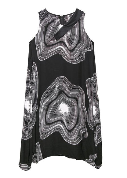 Natural V Neck Zippered Linen Dresses Wardrobes Black Print Dress