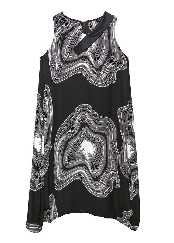 Natural V Neck Zippered Linen Dresses Wardrobes Black Print Dress