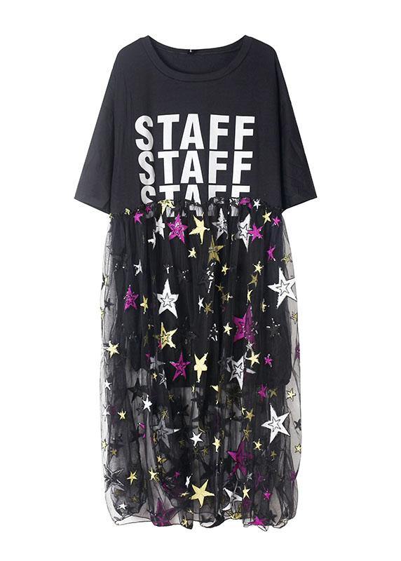 Natural White Alphabet Prints Cotton Clothes Patchwork Summer Dress