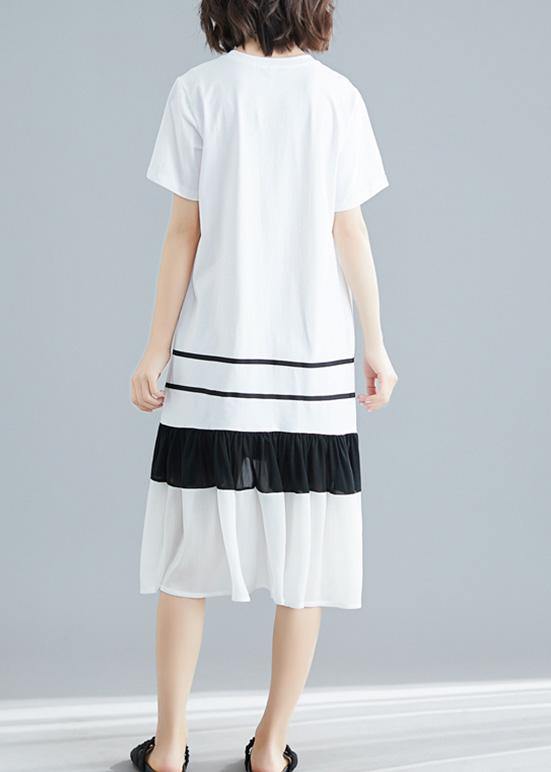 Natural White Blended Tunic Dress Patchwork Loose Summer Dress