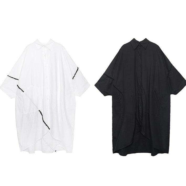 Natural White Cotton Clothes for Lapel Pockets Patchwork Cotton Dress