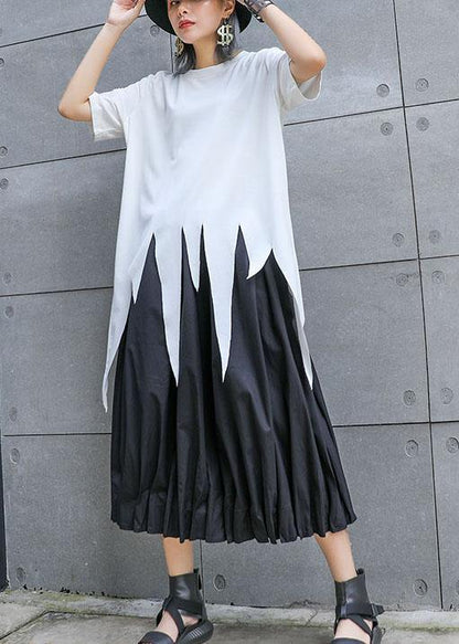 Natural White O Neck Cotton Clothes for Asymmetric Hem Silhouette Summer Top