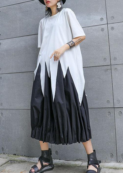 Natural White O Neck Cotton Clothes for Asymmetric Hem Silhouette Summer Top