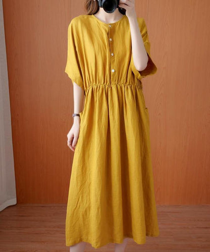 Natural Yellow Tunics for O Neck Cinched Dresses Summer Dress