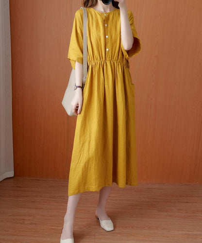 Natural Yellow Tunics for O Neck Cinched Dresses Summer Dress