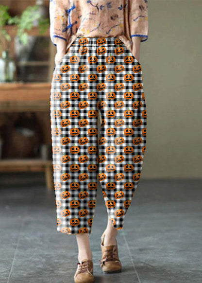 Natural White Polka Dots Elastic Waist Summer Linen Harem Pants