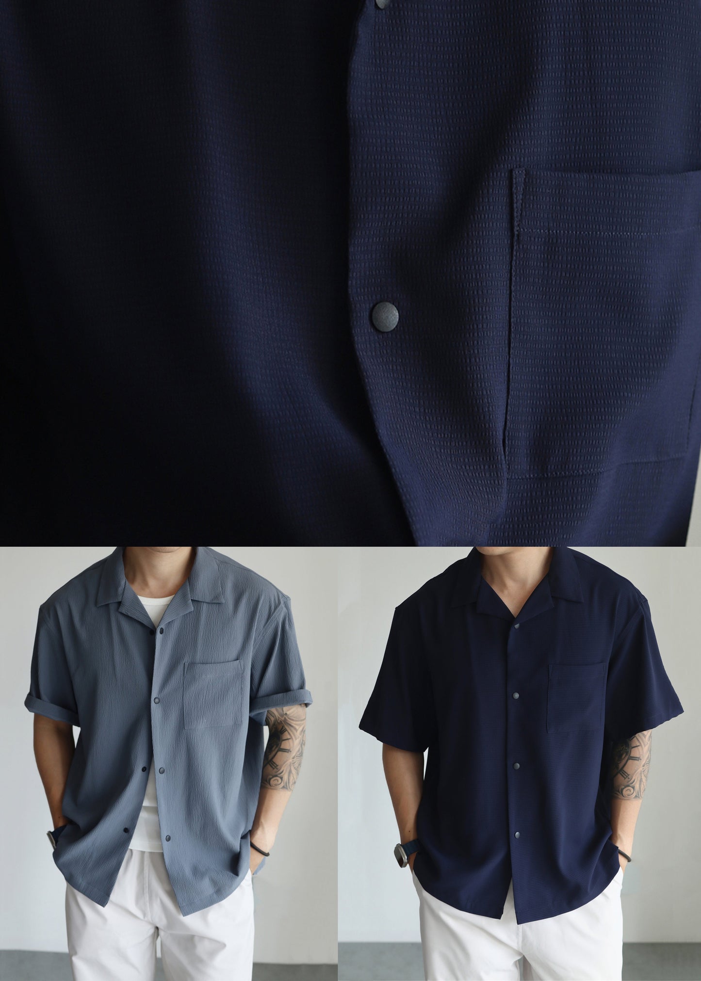 Navy Button Oversized Cotton Shirts Peter Pan Collar
