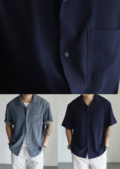 Navy Button Oversized Cotton Shirts Peter Pan Collar