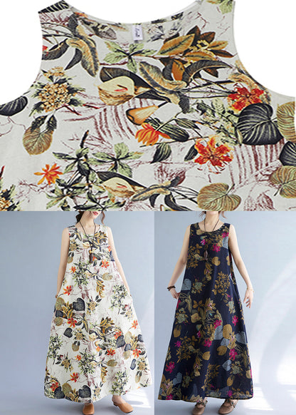 Navy Leaves Print O-neck Short Sleeve Pleated Summer