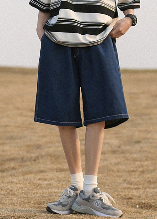 Navy Pockets Denim Shorts High Waist