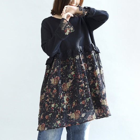 Navy Patchwork Cotton Dresses Maternity Dress Sweet Knit Sweaters