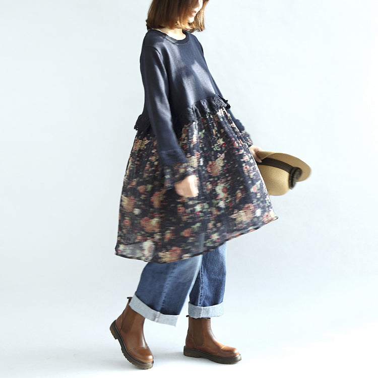 Navy Patchwork Cotton Dresses Maternity Dress Sweet Knit Sweaters